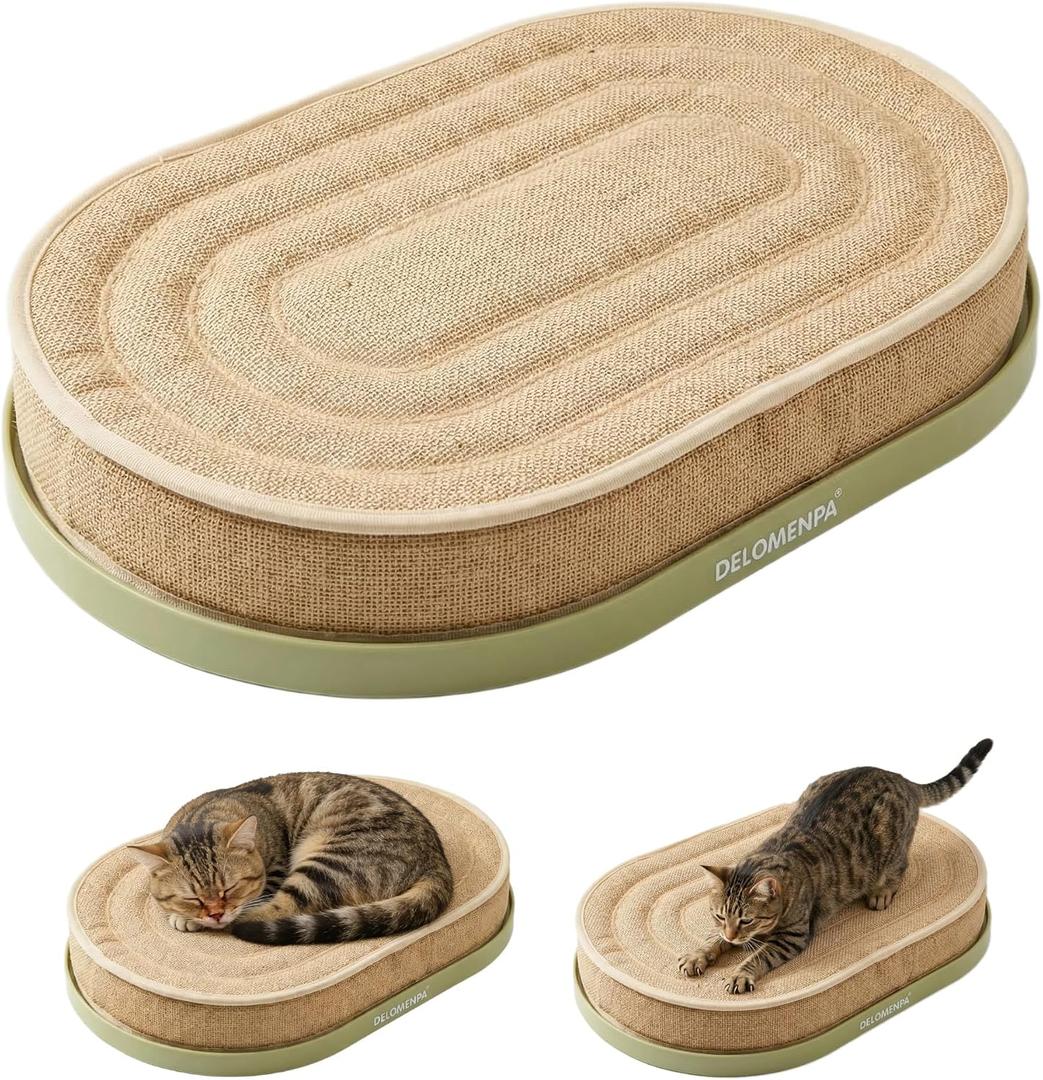 Large Sisal Cat Scratcher Lounge, 2-in-1 Cat Bed with Durable Base & Plush Foam Cushion, Non-Shedding Cat Scratching Pad for Indoor Cats, 22"x14" Oval Nest, No Mess Furniture Protector
