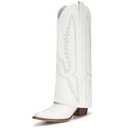 CDHYX Women's Knee High Denim Boots Fold-Over Shaft Pointed Toe Block Heel 8
