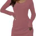 Women's Crewneck Ribbed Knit Mini Dress Party Night Out Ruffle Trim Hem Swing Short Dresses (Medium)