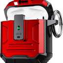 DASFOND Armor Cover AirPods 2nd & 1st Generation Case, Military Grade Full Body Shockproof Protection Hard Case, Support Wireless Charging with Keychain, Magnetic Lid, Front LED Visible, Red