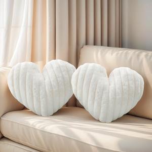 Nmkopzy 16 Inch Heart Pillow Cute Soft Decorative Throw Pillows, Heart Shaped Fluffy Faux Fur Pillows Cushions for Couch Sofa Bed Bedroom Room Home Decor Aesthetic (2, White, Medium-16 x13)