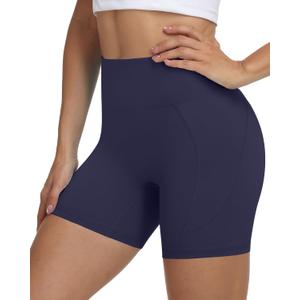 Moozava No Front Seam Womens 3"/5"/8" Workout Biker Shorts - High Waisted Tummy Control Spandex Shorts for Yoga Running Gym (Navy)