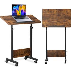 KOUPA Height Adjustable Standing Desk,widths16 in Length 31 in, Portable Rolling Mobile Stand Up Table with Wheels, 360 Degree Flip Laptop Computer Desk for Home Office, Rustic Brown