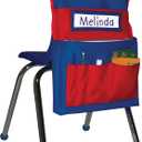 Carson Dellosa 15"W x 19"H Blue and Red Chairback Buddy, Desk Chair Back Pocket Organizer for School Supplies With Name Tag, Classroom Organization and Storage