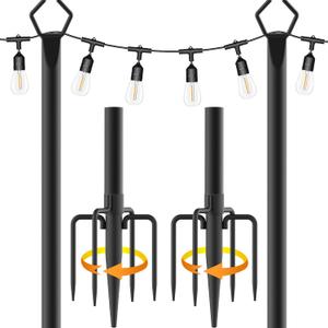 2 Pack 10Ft String Light Poles,Light Poles for Outside String Lights,Outdoor Light Poles with Fork,Metal Pole Stand for Patio,Backyard,Deck