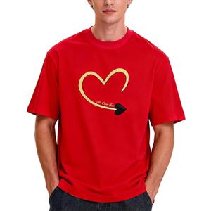 Womens Mens Lover Heart T-Shirt Couples Matching Casual Shirts Crew Neck Shirts Short Sleeve Tops (Red, M)