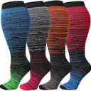 CUBlEX 4 Pairs Plus Size Compression Socks Unisex 20-30mmHg Knee high XXL- XXXXL for Woman & Man (Black)