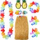 Elcoho 8 Pieces Grass Skirt Sunglasses Leis Necklace Bracelet Set Luau Decorations for Kids and Adults