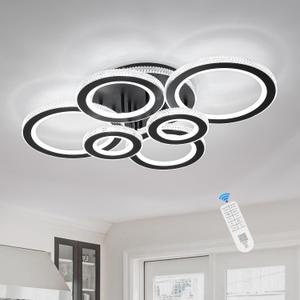 Modern LED Ceiling Light Black 6 Rings Flush Mount Round Ceiling Light with Remote Dimmable Brightness, Adjustable Color Temperature for Living Room, Bedroom, L31.5 inches