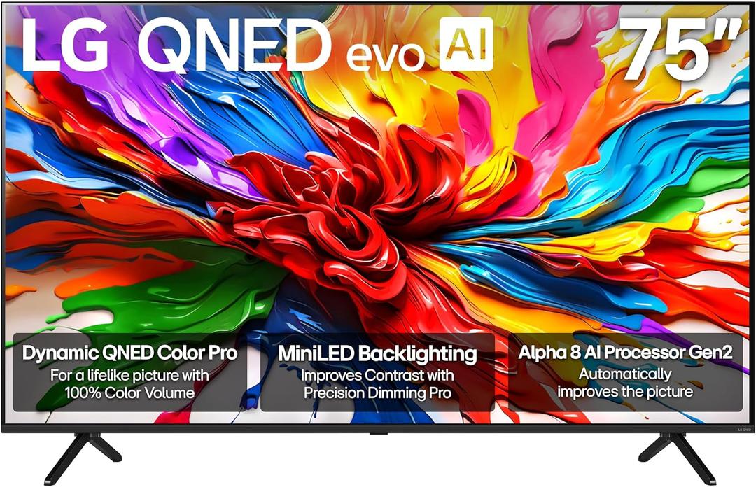 LG 75-Inch Class QNED evo AI QNED92A Series Mini LED 4K Smart TV w/Dolby Atmos, Dolby Vision, HDR10, AI Super Upscaling 4K, Filmmaker Mode, Wow Orchestra, Alexa Built-in (75QNED92AUA, 2025)