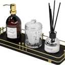Bathroom Vanity Tray for Countertop Toiletries Perfume Makeup Soap Dispenser Toilet Tank, Kitchen Tray for Salt Spice, Decor Tray for Candle Nightstand Coffee 11.3”x 4.4” Black-Gold