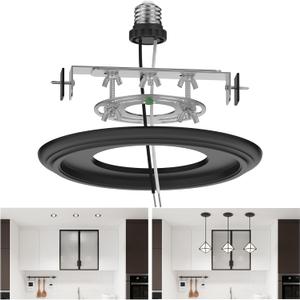 Recessed to Pendant Light Converter Kit - 6 Inch Can Light Conversion, Includes E26 Socket, Mounting Bracket, Round Ceiling Plate & 3D Black Cover, 7.8 inches x 7.8 inches x 1.5 inches