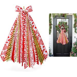 2 x Christmas Wreath Sash for Front Door Candy Peppermint Decorative Assorted Ribbons for Wreaths for Winter Holiday Christmas Yard Porch Decor