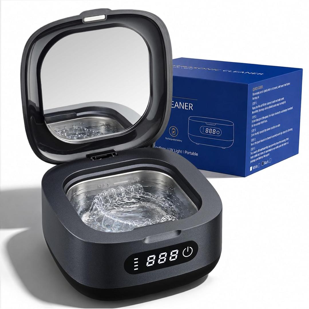 Rechargeable Ultrasonic Retainer Cleaner, Portable Retainer Cleaner Machine, 52kHz Retainer Cleaner for Dentures, Night Guards, Mouth Guards