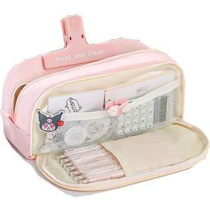 Pencil Case - Minimalist Large Capacity Aesthetic Pencil Pouch with Strong Zipper, Mesh Stationery Organizer Pen Pouch with Compartments for College, office, Travel, for Women Men (Pink)