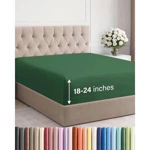 Extra Deep Queen Fitted Sheet - Hotel Luxury Single Fitted Sheet Only - Easily Fits 18 inch to 24 inch Mattress - Ultra Soft, Wrinkle Free with Extra Deep Pockets - Breathable & Comfy - Emerald Green