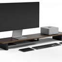 amesoba White Oak Dual‑Tier Ergonomic Desk Setup – Modern Wooden Monitor Stand & Workspace Riser, Home Office & Minimalist Aesthetic (Dark Walnut, Large)