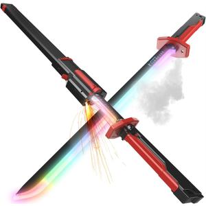 EVADA Neon LED Spark Sword with Sound and Fog, Type-C Recharge, 31.5" Glowing Ninja Blade Weapon for Kids and Adults, Toys for Cosplay, Rave and HalloweenRed