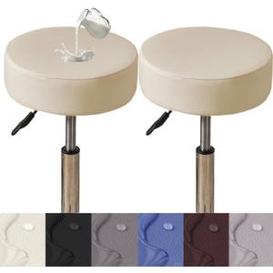 HFCNMY Stool Covers,2Pcs Stretch Waterproof PU Bar Stool Covers Round,Leather Bar Stool Seat Cover,Round Barstool Cover Slipcover with Elastic Bands for 15-18 in Large,Beige