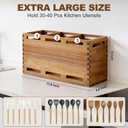 Extra Large Acacia Wood Utensil Holder for Kitchen Counter Decor Rustic Wooden Spatula Holders Cooking Utensils Organizer Countertop Silverware Caddy Spoon Kitchen Tool Holder Farmhouse Utensil Crock