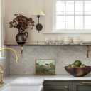 OIQArtOIQ Vintage Landscape Canvas Wall Art Framed Natural Scenery Painting Artwork Prints France Country Wilderness Farmhouse Decor Pictures Kitchen Bedroom Living Room Bathroom (8x10 in, Garden Green)