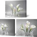 Muzenso White Calla Lily Wall Art Set of 3 12x16 Inch Water Splash Flower Canvas Prints Modern Floral Artwork for Bathroom Bedroom Living Room Spa Office Decor Stretched Canvas Ready to Hang