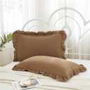 Brown Pillow Shams Coffee Brown Ruffle Queen Pillowcases Cute Pillow Cover Set of 2 Shabby Chic Soft Pillowcases 2 Pack (Queen (20''x30'')