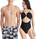 PATPAT Matching Swimsuits for Couples - One Piece Tummy Control High Waisted Bathing Suit and Swim Trunks Swimwear Set M