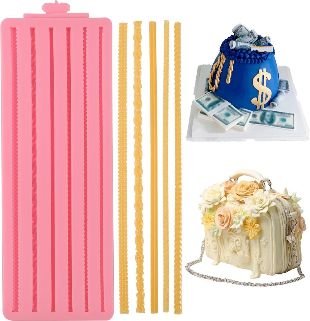 2 x 1 Pcs Bohemian Cake Decoration Silicone Mold, Hemp Rope Chocolate Fondant Mold, for Kitchen Baking Cupcake Toppers Cookies Candy Sugar Craft Dough Home Decor Resin Plaster Clay Reusable