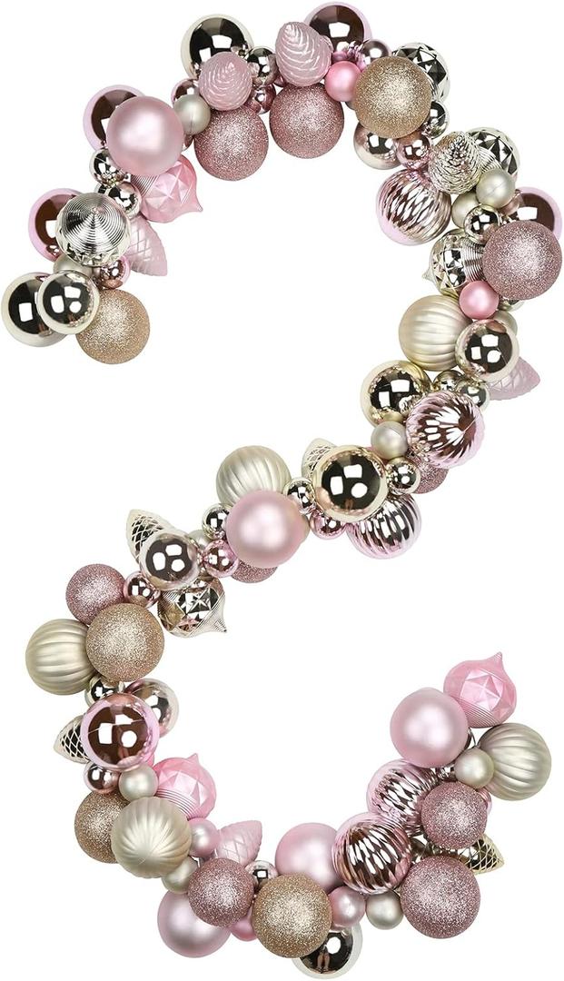 6 FEET Christmas Ball Garland Ornaments Shatterproof Xmas Hanging Balls Decorations for Home Indoor Outdoor Mantel Holiday Party Wedding Tree - Gold & Pink