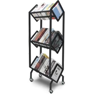 with 360Rotation Wheels 3-Tier Metal Book Carts,Used for Study Rooms, Living Rooms, Sofas, and Beds Library Cart, Slanted Bookshelf Study Rooms