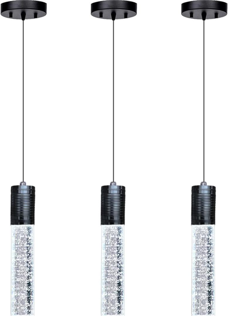 3 Lights Independent Kitchen Island Dining Room Lights Black Pendant Light Fixtures Linear Chandeliers 3 Pendant Lights for Kitchen Island Modern Pendant Light Fixtures, Day Light Bulbs Included