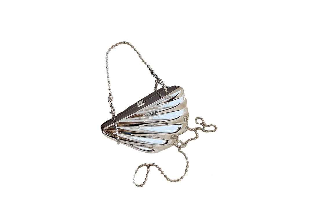 Shell Purse Hard Acrylic Clutch Purse Shell Shape Metallic Shoulder Crossbody Evening Bag with Beaded Chain Fancy