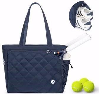 KAVIGOR Tennis Tote Bag with Shoe Compartment - Extra-Large Quilted Pickleball Bag Holds 2-4 Rackets, Water-Resistant & Lightweight for Men & Women