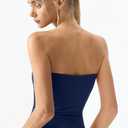 QINSEN Women's Tube Top Double Lined Strapless Bandeau Top Summer Slim Fit Going Out Tank Tops (Blue, M)