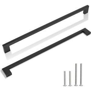 Cabinet Pulls Matte Black Cabinet Handles Square Drawer Pulls, 2 Pack 13-4/5 Inch 352mm Hole Centers Stainless Steel Kitchen Door Cupboard Cabinet Handles, Drawer Hardware Handles