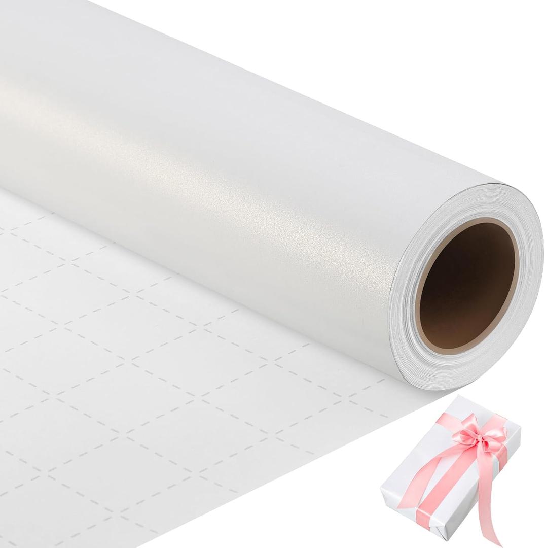 woric White Wrapping Paper Roll 17 Inch X 33 Feet White Matte Wrapping Paper with Pearly Lustre for Easter, Wedding, Bridal Shower, Birthday, Baby Shower
