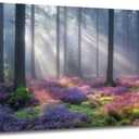 ZSHARTSWD Forest Light Wall Art for Living room Morning Sunlight Forest Pictures Trees Canvas Prints Nature Landscape Painting for Bedroom Office Decor Framed (Purple, 12L x 24W)