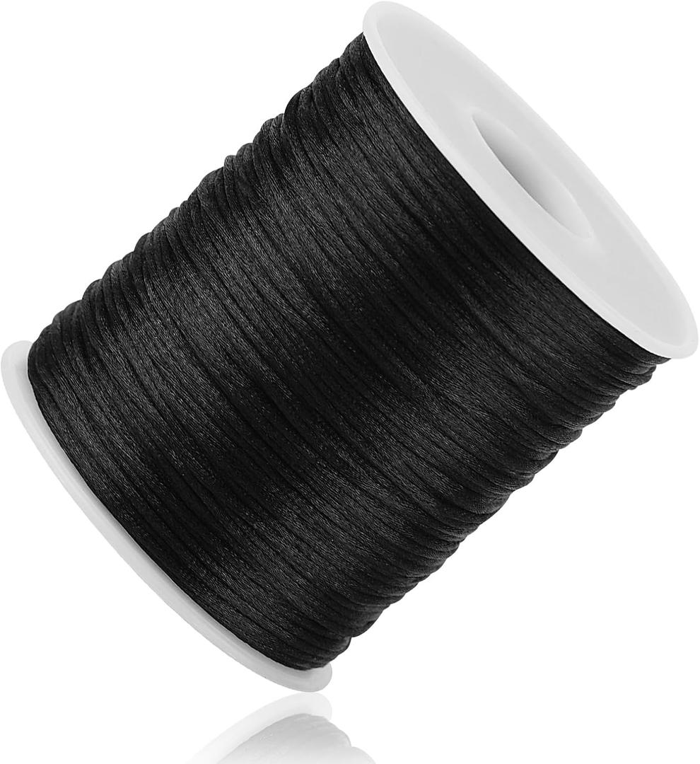 Black Nylon String Cord - 1MM 100 Yards Black Twine, Bracelet String for Bracelet Making, Braided Ornament Lanyard Thread, Jewelry Thread Clay Bead Cords for Crafts, Macrame Satin