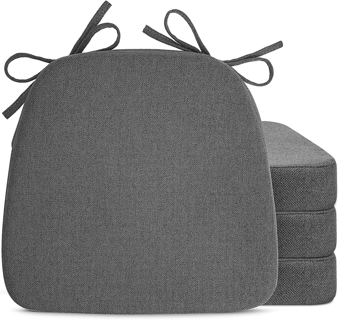Chair Cushions for Dining Chairs, D-Shaped Seat Cushions with Removable Washable Cover and Ties, Chair Pads for Kitchen, Indoor Dining Room, Patio Chairs, 17'' x 16'', Set of 4, Dark Grey