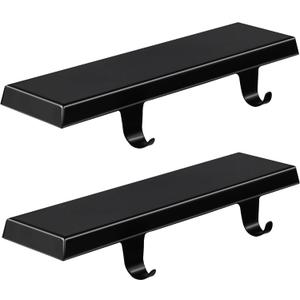 WYTAOHZL 2PCS Christmas Stocking Holders Metal Stocking Hangers Mantle Hangers Holders with Double Hooks Christmas Holder Bases for Fireplace Stair Indoor Decor Black