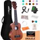 ADM Ukulele for Beginners Hawaiian Sapelewood Ukelele Kit for Adult Student Starter Professional Ukalelee Pack Bundle with Free Lessons Gig Bag Strap Nylon String Tuner (Brown-Sapele, 21 Inch)