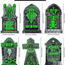 Glowing in The Dark Halloween Tombstones Decoration, 6Pcs 16.5"x10" Spooky Graveyard Outdoor Decor for Yard, Home, Parties, Waterproof Plastic Grave Markers