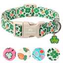 MR.CHUBBYFACE St. Patrick's Dog Collar,Green Clover Lucky Shamrock Pet Collar with Quick Release Buckle, Durable Adjustable Spring Collars Gifts for Small Medium Large Dogs, M