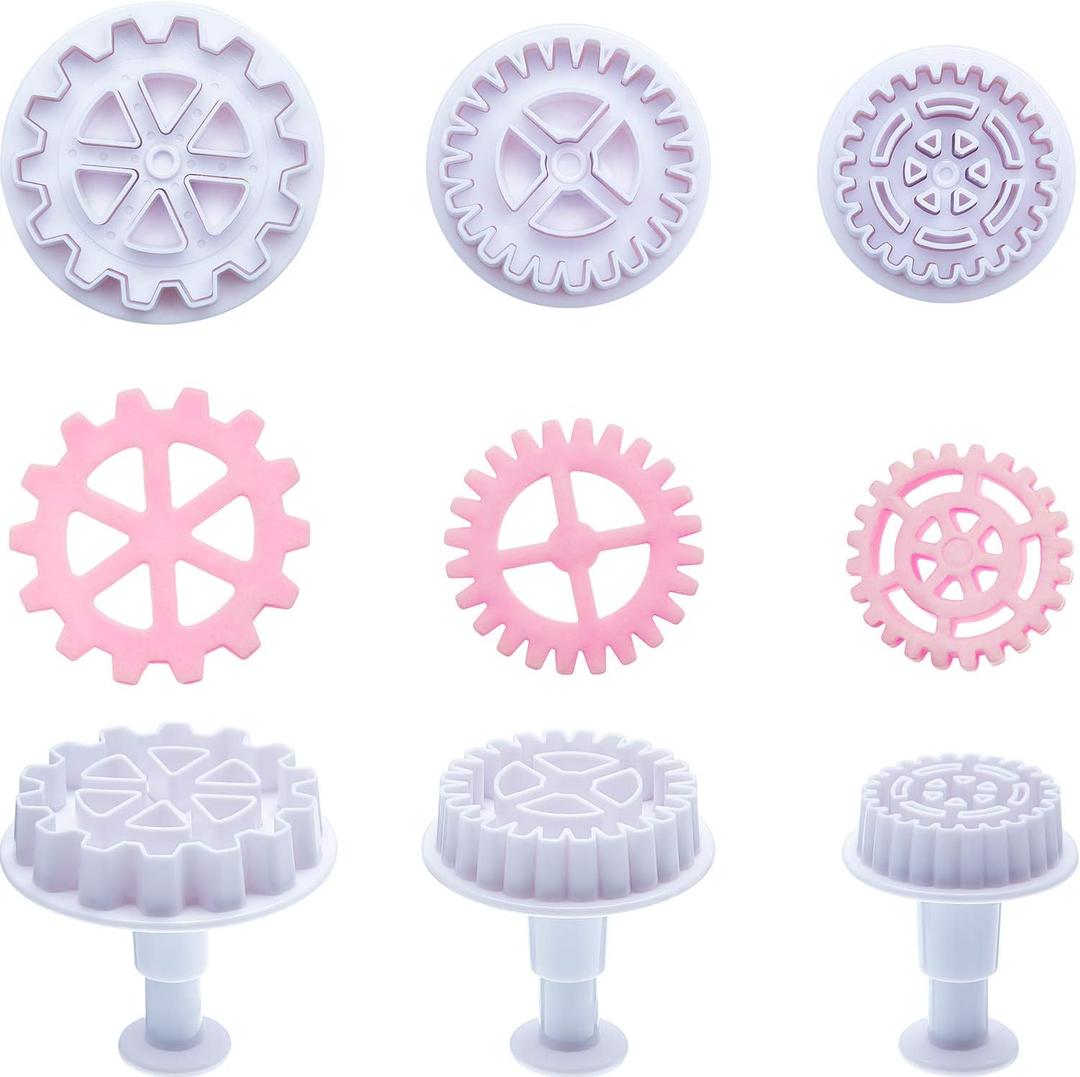 Boao 6 Pieces Gear Cookie Cutters Steampunk Fondant Molds Cogs Mold Clock Wheel Plunger Cutter for Cake Decoration Gingerbread Cookie Polymer Clay Crafting Project