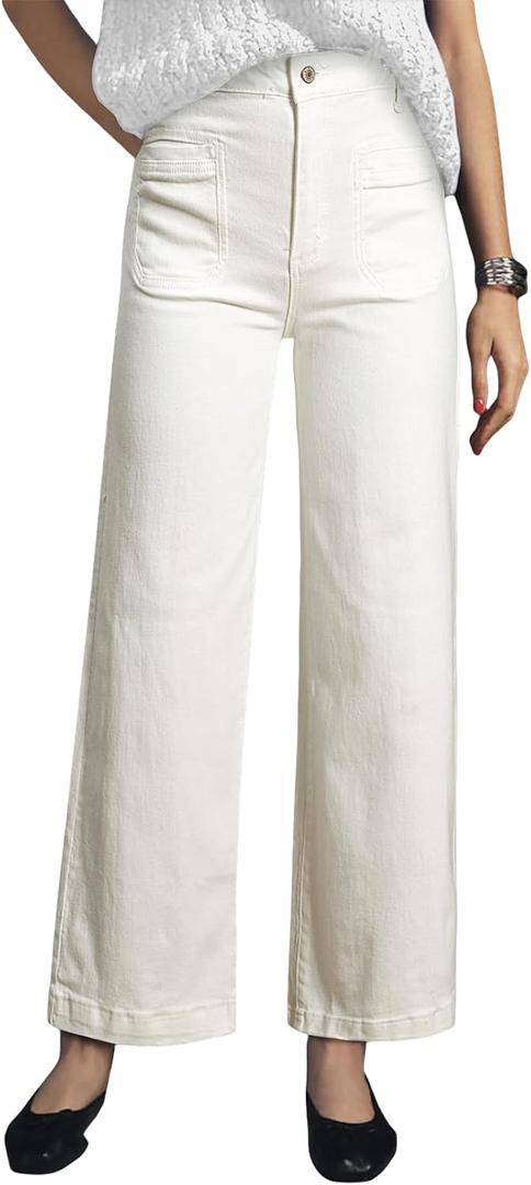 Astylish Womens Jeans Wide Leg High Waisted Stretchy Straight Leg Jeans Trendy Ankle Denim Pants with Patch Pocket