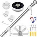 ZMTECH 6FT American Flag Pole with Solar Light | Tangle Free Stainless Steel USA Flag Pole Kit, 180° Adjustable Holder for Outside House Yard, Silver (No Flag Included)