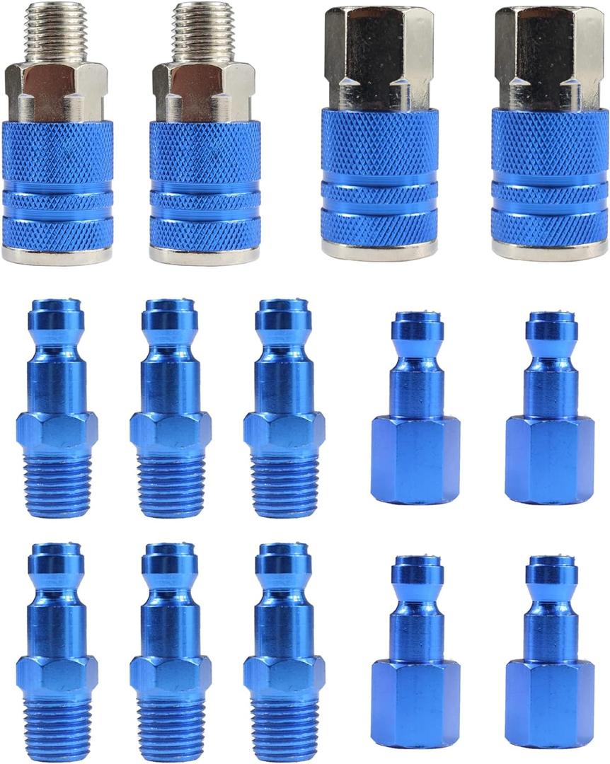 Type C Air Fittings Connect Automotive Air Plug & Coupler Set 14PCS Air Hose Fittings for Air Compressor Fittings Kit Aluminum T/Auto Air Fitting Set, AUTOMOTIVE STYLE