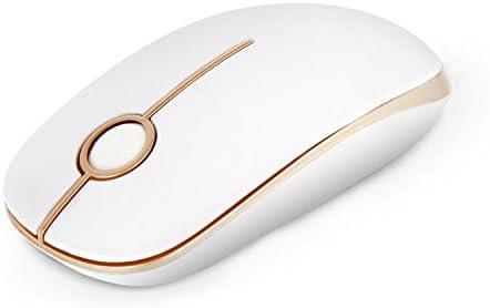 VssoPlor Wireless Mouse, 2.4G Slim Portable Computer Laptop Mouse with Nano Receiver Quiet Silent Optical Mice for Notebook, PC, Laptop, Computer-White and Gold