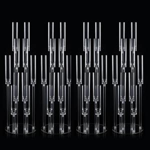 4 Sets 10 Arms Acrylic Candelabra Wedding Centerpiece,33.7Inches Floor Clear Candlesticks Holder with Acrylic Shade for Baby Shower Event Dinner Party Decoration(Fit 0.8Led Candles) (37.7"Tall)